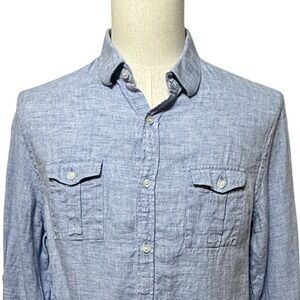 Murano Shirt Mens Large Blue Button Up Baird McNutt Linen Slim Fit Long Sleeve